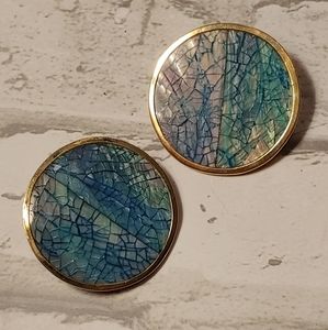 Mother of Pearl, Stained Glass Disk Earrings